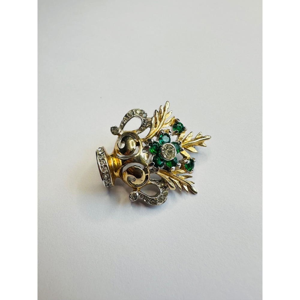 Vintage Reja Flower Urn Rhinestone Brooch, Gardenesque Blue Floral.